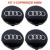set 4 tappi borchie audi 68mm coprimozzo cerchi lega a3 a4 a5 a6 q3 q5 q7 nero originale