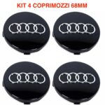 set 4 tappi borchie audi 68mm coprimozzo cerchi lega a3 a4 a5 a6 q3 q5 q7 nero originale