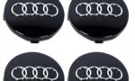 set 4 tappi borchie audi 68mm coprimozzo cerchi lega a3 a4 a5 a6 q3 q5 q7 nero originale