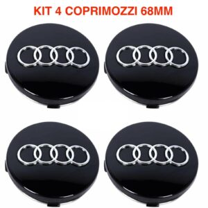 set 4 tappi borchie audi 68mm coprimozzo cerchi lega a3 a4 a5 a6 q3 q5 q7 nero originale