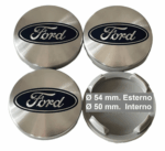 set 4 coprimozzi tappi originali ford 54mm argento
