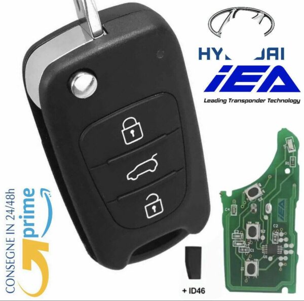 CHIAVE ORIGINALE IEA COMPLETA CHIP 3T TELECOMANDO PER HYUNDAI I20 / 2013