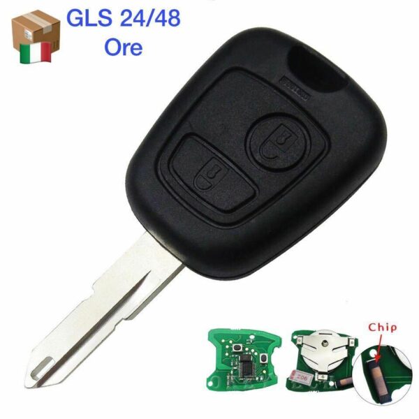 Telecomando completo di chip pcf7936 2 tasti Peugeot 106 lama fissa larga