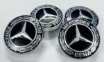 set 4 pezzi tappi mercedes 60mm cerchi in lega nero argento